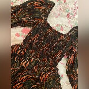 Entro Orange and Black Animal Print Long Sleeve Dress with Ruffles